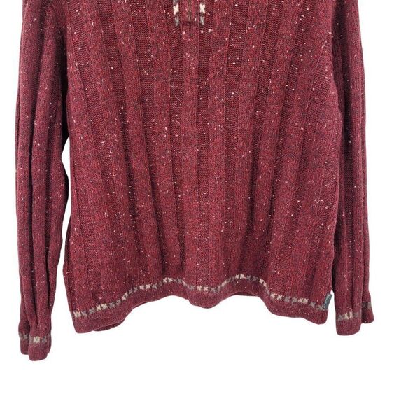 Woolrich Womens XL Ruby Heather Henley Sweater Wool Ribbed Knit Red Flecked - Picture 5 of 10